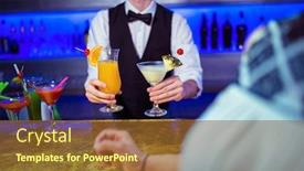  Presentation with bartender - Slides enhanced with bartender serving cocktail to woman at nightclub background and a tawny brown colored foreground