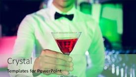  Presentation with bartender - Presentation design with bartender serving glass of cocktail at bar counter in bar background and a mint green colored foreground