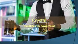  Presentation with bartender - Presentation theme consisting of bartender serving two glasses of beer at bar counter in bar background and a tawny brown colored foreground