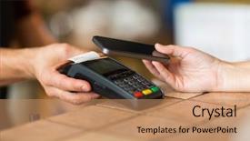  Presentation with coffee shop - Slides with bartender with payment terminal background and a coral colored foreground