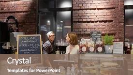  Presentation with cafe - Audience pleasing presentation design consisting of bartenders at cafe or coffee backdrop and a violet colored foreground