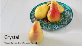  Presentation with wooden - Amazing PPT theme having bartlett-pears-on-a-wooden backdrop and a mint green colored foreground