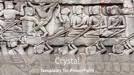  Presentation with world heritage - Colorful slide set enhanced with bas-relief-on-stone-wall backdrop and a gray colored foreground