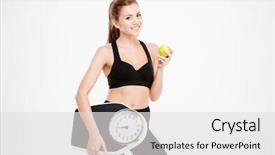  Presentation with green apple - PPT layouts with bascula - happy cheerful fitness woman holding background and a light gray colored foreground