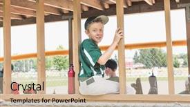  Presentation with baseball - Amazing PPT theme having base ball - young boy in the dugout backdrop and a soft green colored foreground