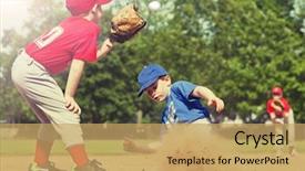  Presentation with base - Audience pleasing PPT theme consisting of base during a baseball backdrop and a yellow colored foreground