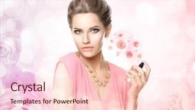  Presentation with flower woman - Amazing slide set having base oil - beautiful young woman spraying perfume backdrop and a lemonade colored foreground