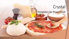  Presentation with base - Presentation theme featuring base oil - pizza dough with tomato sauce background and a  colored foreground