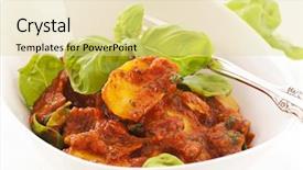  Presentation with base - Audience pleasing theme consisting of base oil - potato pizzaiola with fresh basil backdrop and a blonde colored foreground