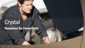  Presentation with base - Slides with base oil - young mechanic fixing a car background and a  colored foreground