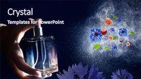  Presentation with dark flower - Slide deck enhanced with base oil - young woman spraying perfume background and a navy blue colored foreground