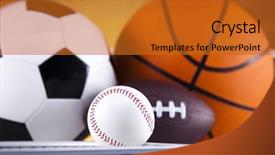  Presentation with basketball basketball hoop sport ball - Presentation design consisting of soccer badminton basketball - sport equipment and balls background and a gold colored foreground