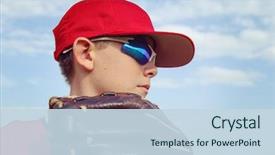  Presentation with focus - Presentation theme having baseball - closeup of a boy pitcher background and a sky blue colored foreground