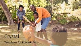  Presentation with family 3 - Amazing PPT theme having baseball - happy family having fun backdrop and a coral colored foreground
