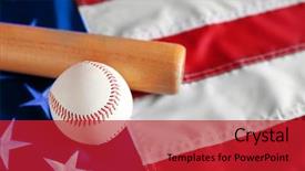  Presentation with 3d figure american flag - PPT theme consisting of baseball and bat on background background and a crimson colored foreground