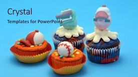  Presentation with design tsunami - Presentation theme featuring baseball and sport cupcake design background and a light blue colored foreground