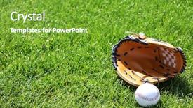  Presentation with baseball field - Slide deck with baseball ball and glove on green field background and a tawny brown colored foreground