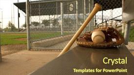  Presentation with baseball - Colorful PPT theme enhanced with baseball bat and glove backdrop and a tawny brown colored foreground