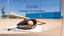  Presentation with baseball home plate - Colorful slide deck enhanced with baseball-bat-glove-and-ball backdrop and a teal colored foreground