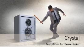  Presentation with safe - PPT theme enhanced with baseball bat hitting money background and a light gray colored foreground