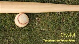  Presentation with little league baseball - Slide deck with baseball bat on the grass background and a tawny brown colored foreground