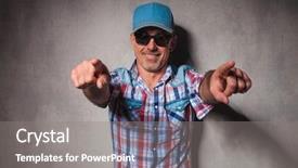  Presentation with illustration of cool water wave - Beautiful PPT theme featuring baseball cap - cool mature casual man backdrop and a gray colored foreground