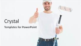  Presentation with paint roller - Theme with baseball cap - portrait of happy man background and a  colored foreground