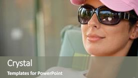  Presentation with relaxing - Audience pleasing PPT theme consisting of baseball cap - pretty woman relaxing wearing sunglasses backdrop and a gray colored foreground