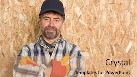  Presentation with carpenter - Beautiful PPT theme featuring baseball cap - smiling carpenter on a background backdrop and a  colored foreground