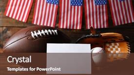  Presentation with baseball card - PPT layouts having baseball card - american flags with sport items background and a tawny brown colored foreground