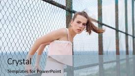  Presentation with baseball card - Theme enhanced with baseball card - attractive young woman standing background and a light blue colored foreground