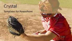  Presentation with baseball - Beautiful slide set featuring baseball catcher ready to catch backdrop and a yellow colored foreground