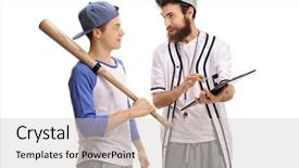  Presentation with baseball player - Audience pleasing slide deck consisting of baseball coach advising a teenage backdrop and a light gray colored foreground