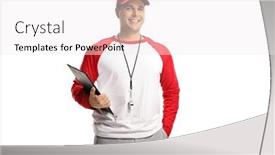  Presentation with whistle - PPT theme with baseball-coach-with-a-whistle background and a sky blue colored foreground