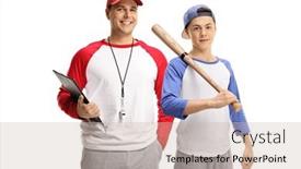  Presentation with whistle - PPT theme enhanced with baseball-coach-with-a-whistle background and a soft green colored foreground