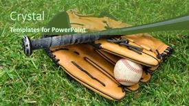  Presentation with baseball - PPT theme featuring baseball-glove-ball-and-bat background and a tawny brown colored foreground