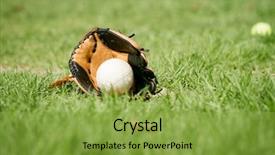  Presentation with baseball field - Audience pleasing PPT theme consisting of baseball glove on baseball field backdrop and a  colored foreground