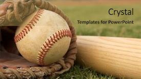  Presentation with mlb baseball - Amazing slide deck having baseball in a glove near backdrop and a yellow colored foreground