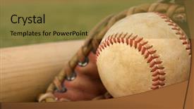  Presentation with mlb baseball - Presentation theme featuring baseball in a glove background and a gold colored foreground