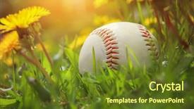  Presentation with little league baseball - Slides having baseball lying in tall grass background and a tawny brown colored foreground