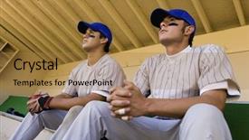  Presentation with low angle view of fictitious - Beautiful slide deck featuring baseball pitcher - low angle view of players backdrop and a coral colored foreground