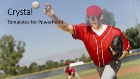  Presentation with baseball - Slide deck with baseball pitcher throwing a ball background and a light blue colored foreground