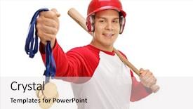 Presentation with baseball player - Theme having baseball player holding gold medals background and a lemonade colored foreground
