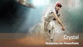  Presentation with baseball player - Beautiful PPT theme featuring baseball player in dynamic action backdrop and a coral colored foreground