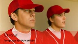  Presentation with baseball team - Amazing presentation theme having baseball player sitting with team in dugout backdrop and a red colored foreground
