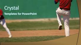  Presentation with baseball player - Audience pleasing presentation theme consisting of baseball player wearing uniform throwing backdrop and a ocean colored foreground