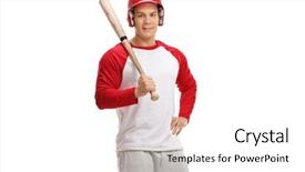 Presentation with baseball player - Amazing slides having baseball player with a bat backdrop and a white colored foreground