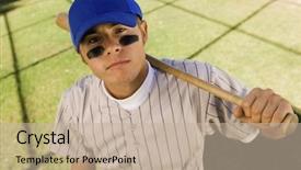  Presentation with baseball player - Presentation featuring eye black holding baseball bat background and a mint green colored foreground