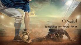  Presentation with stadium - PPT layouts featuring baseball-players-in-action background and a coral colored foreground