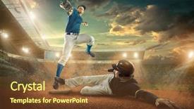  Presentation with stadium - Audience pleasing PPT theme consisting of baseball players in action backdrop and a  colored foreground